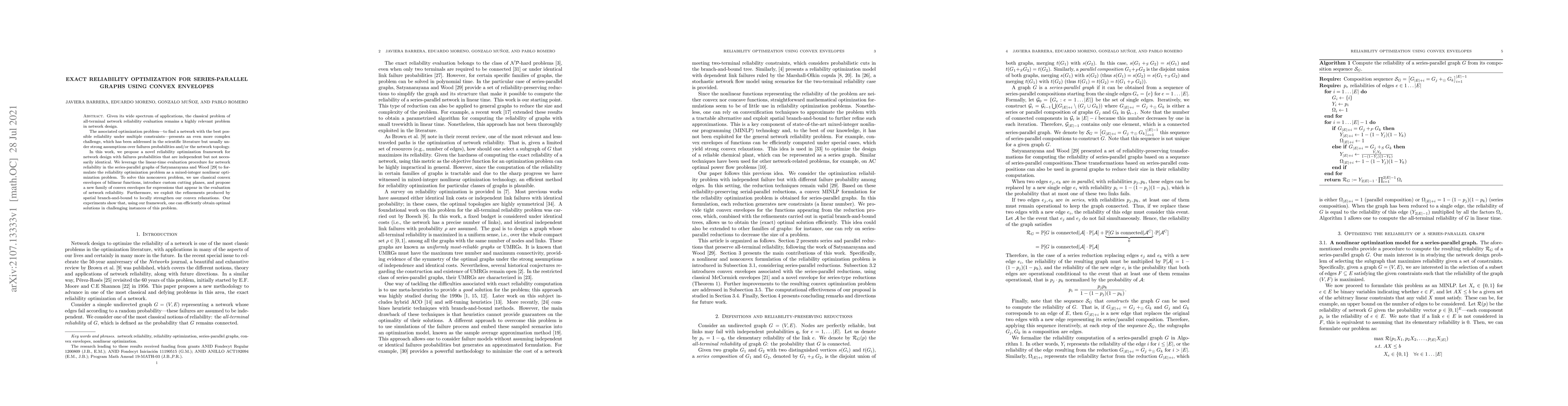 Thumbnail for Exact reliability optimization for series-parallel graphs using convex
  envelopes