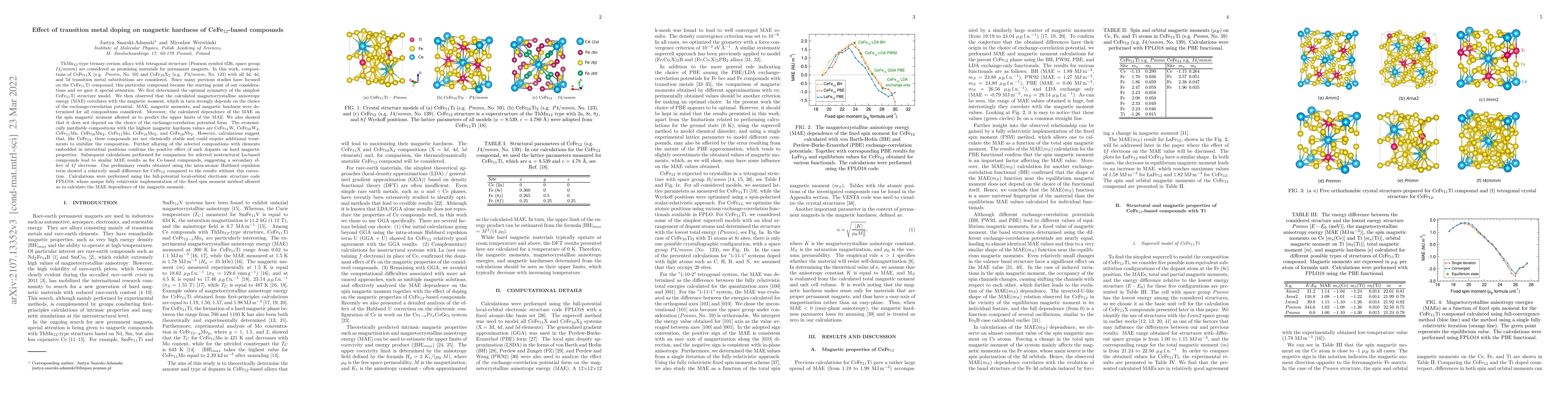 Thumbnail for Effect of transition metal doping on magnetic hardness of
  CeFe$_{12}$-based compounds