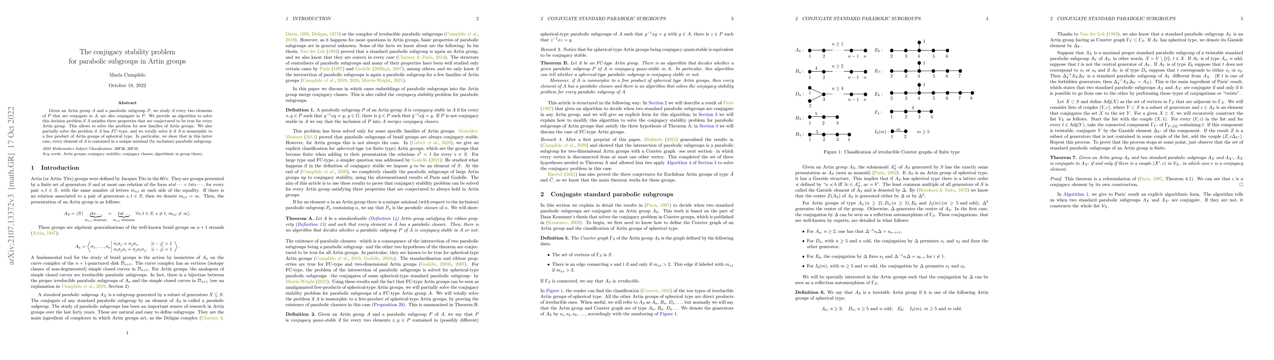 Thumbnail for The conjugacy stability problem for parabolic subgroups in Artin groups