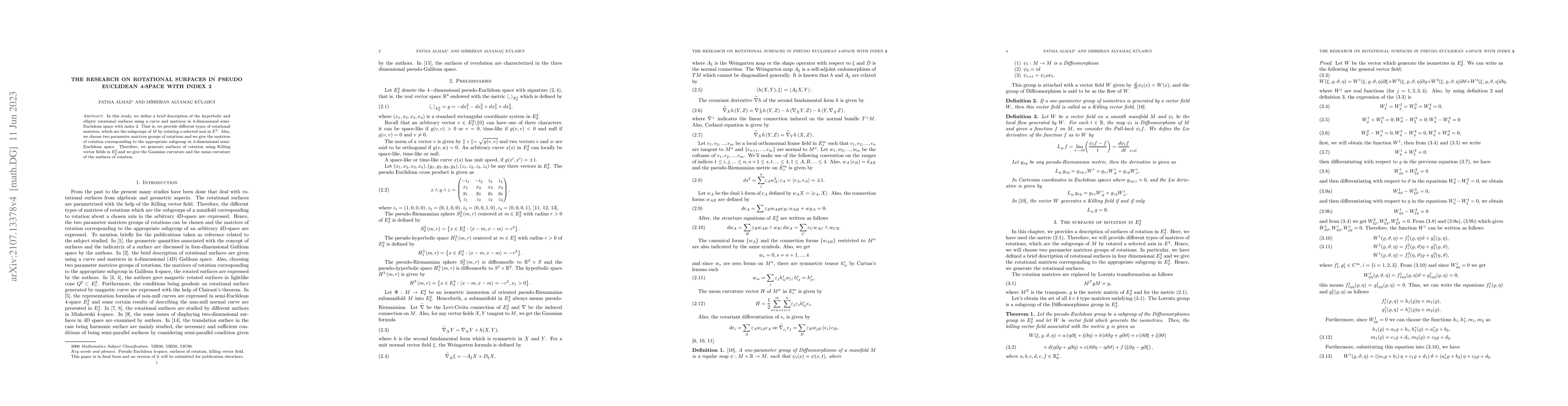 Thumbnail for The Research on Rotational Surfaces in pseudo Euclidean 4-space with
  index 2