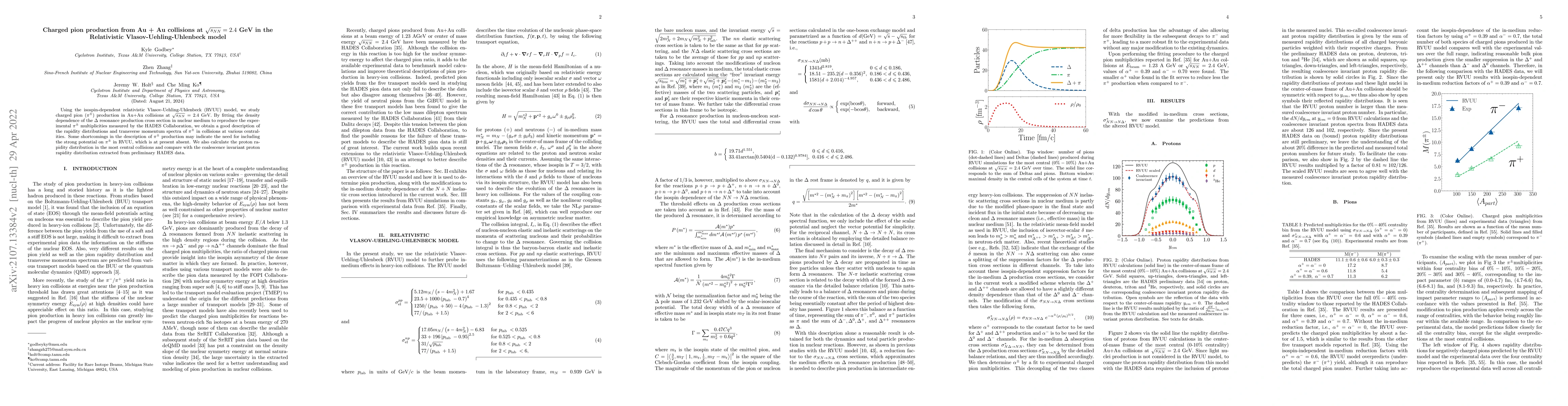 Thumbnail for Charged pion production from Au + Au collisions at $\sqrt{s_{NN}}=2.4$
  GeV in the Relativistic Vlasov-Uehling-Uhlenbeck model