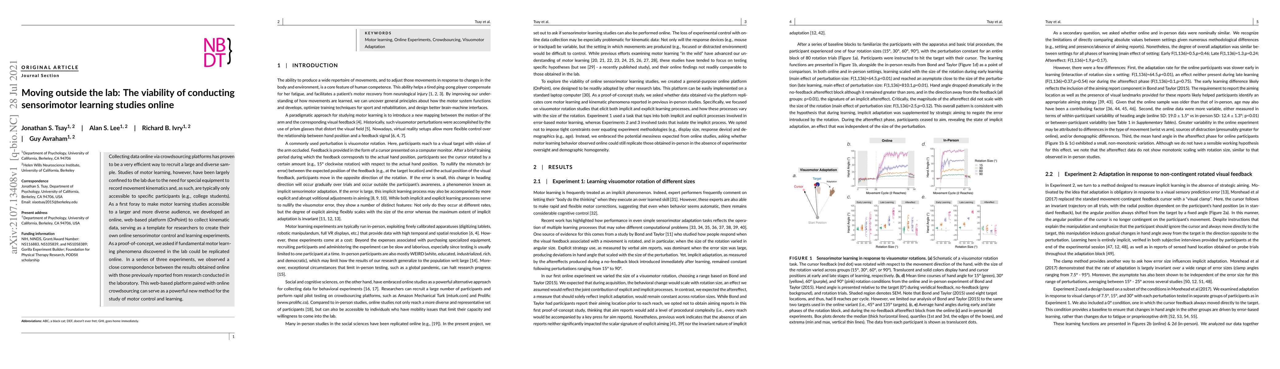 Thumbnail for Moving outside the lab: The viability of conducting sensorimotor
  learning studies online