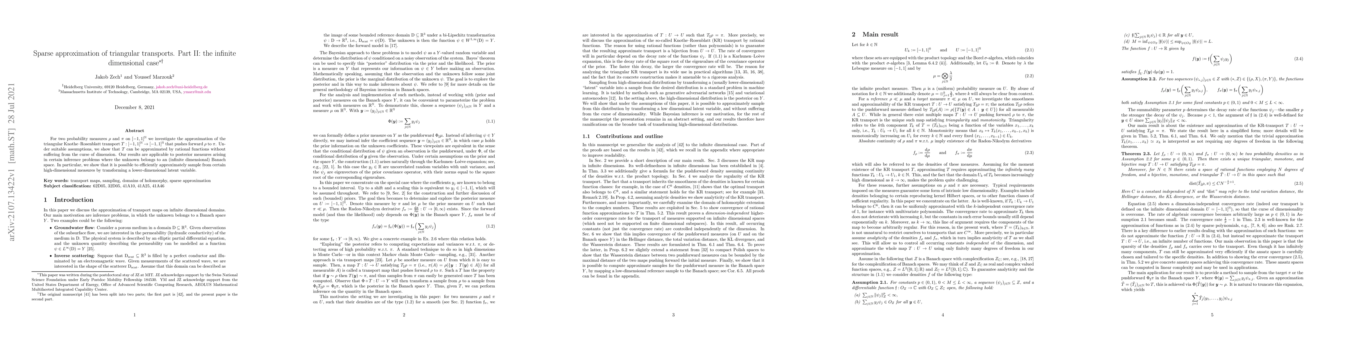 Thumbnail for Sparse approximation of triangular transports. Part II: the infinite
  dimensional case