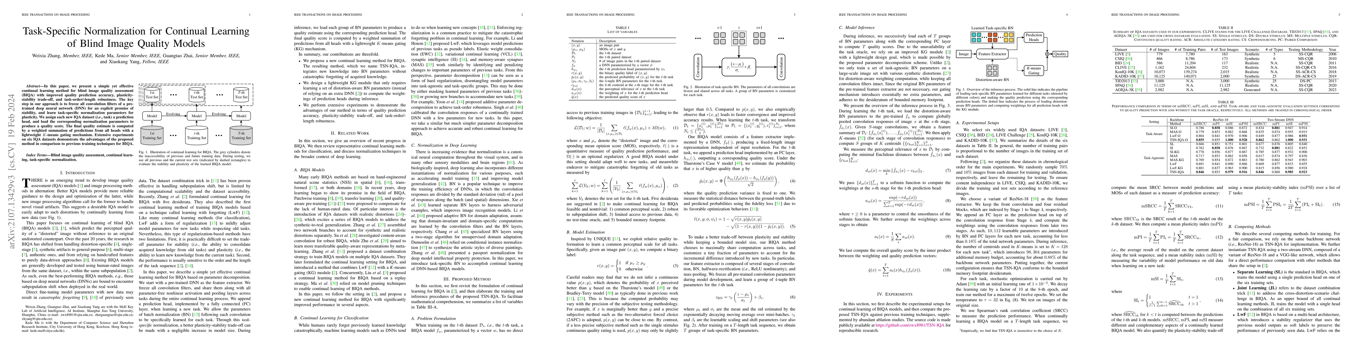 Thumbnail for Task-Specific Normalization for Continual Learning of Blind Image
  Quality Models