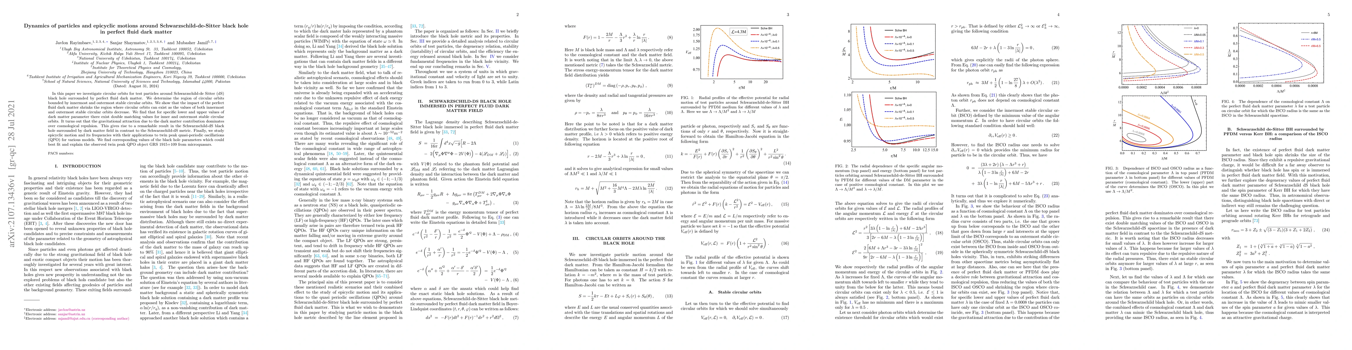 Thumbnail for Dynamics of particles and epicyclic motions around
  Schwarzschild-de-Sitter black hole in perfect fluid dark matter
