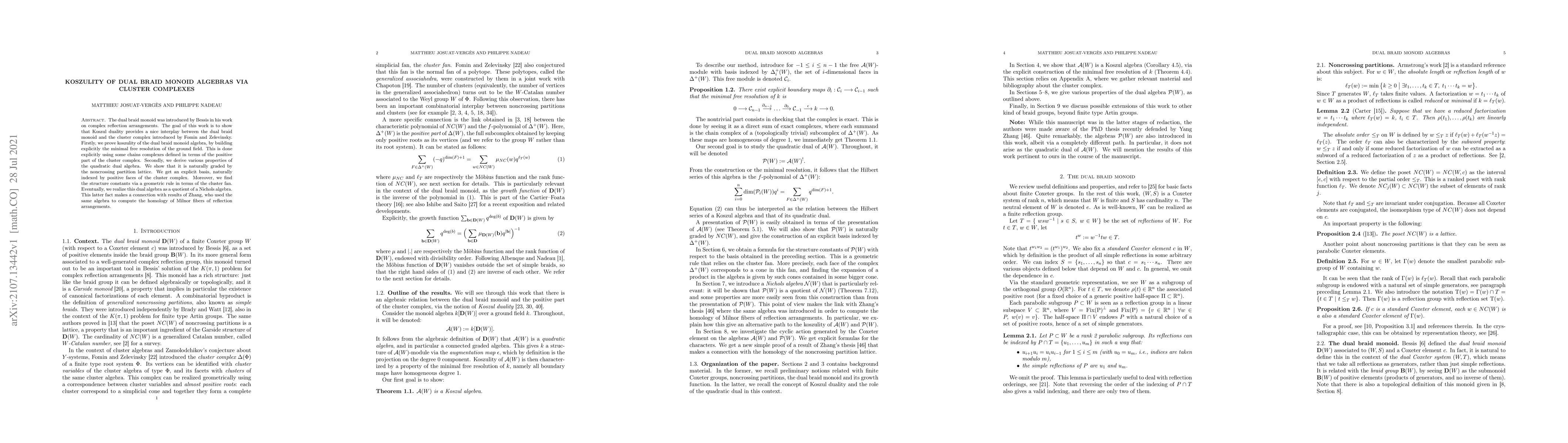 Thumbnail for Koszulity of dual braid monoid algebras via cluster complexes