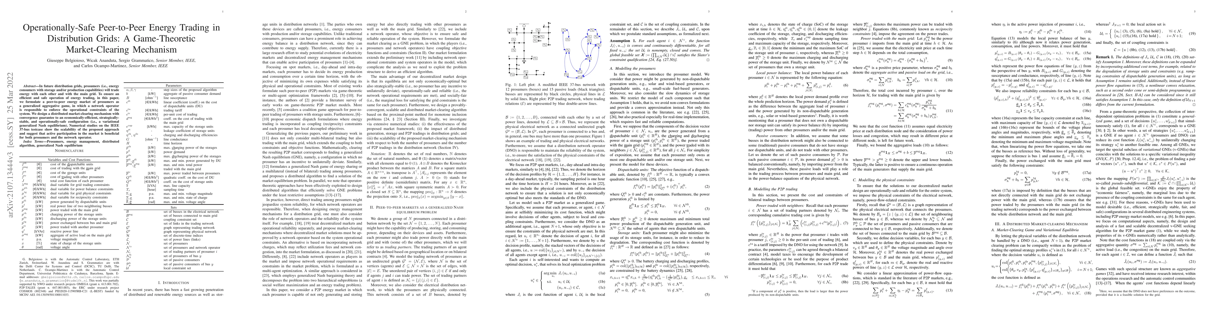 Thumbnail for Operationally-Safe Peer-to-Peer Energy Trading in Distribution Grids: A
  Game-Theoretic Market-Clearing Mechanism