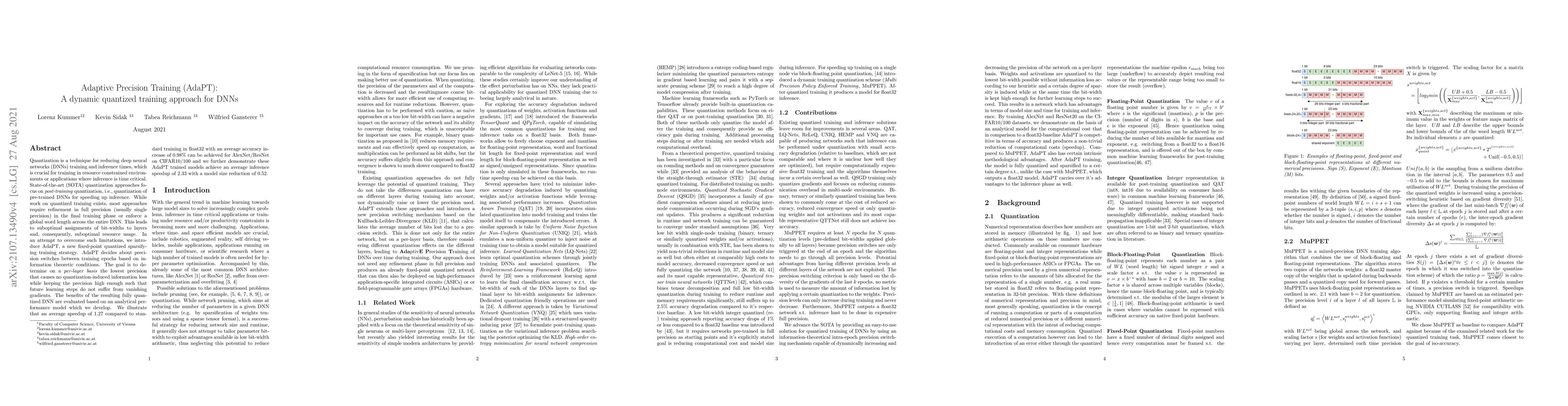 Thumbnail for Adaptive Precision Training (AdaPT): A dynamic fixed point quantized
  training approach for DNNs