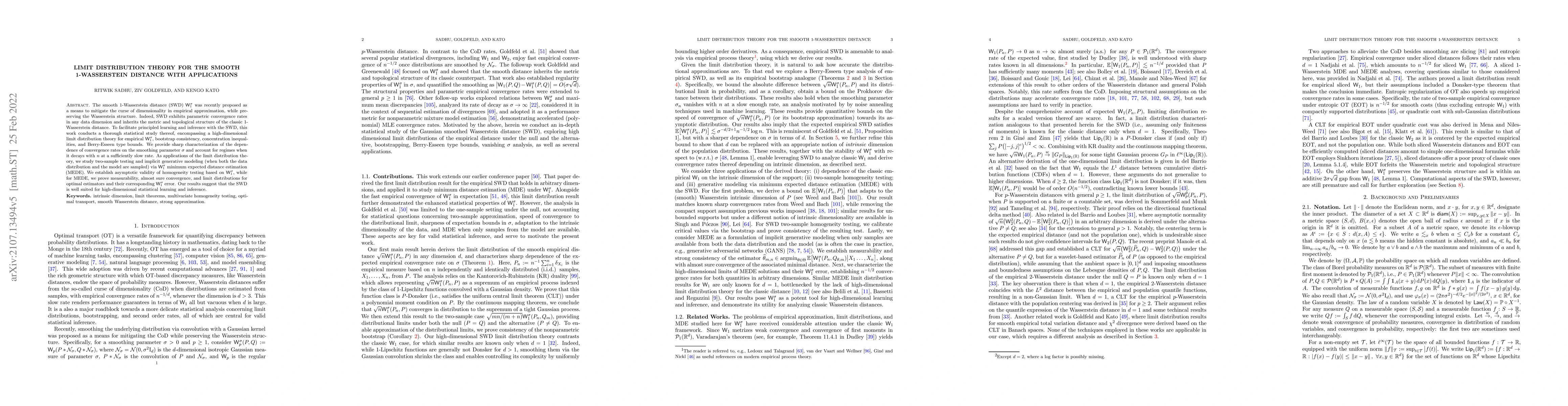 Thumbnail for Limit Distribution Theory for the Smooth 1-Wasserstein Distance with
  Applications