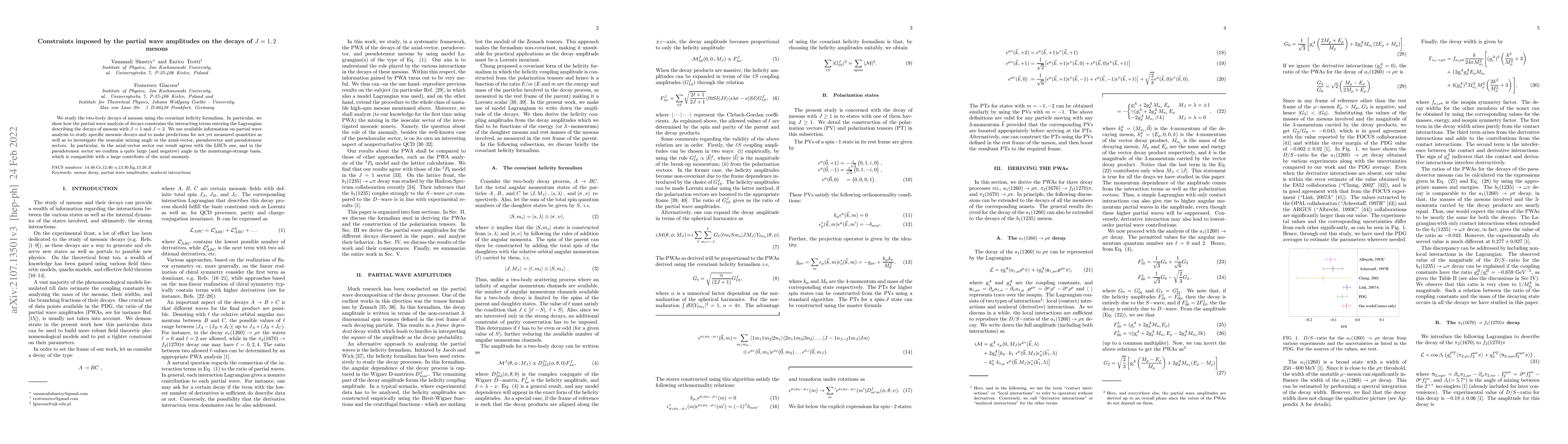 Thumbnail for Constraints imposed by the partial wave amplitudes on the decays of
  $J=1,2$ mesons