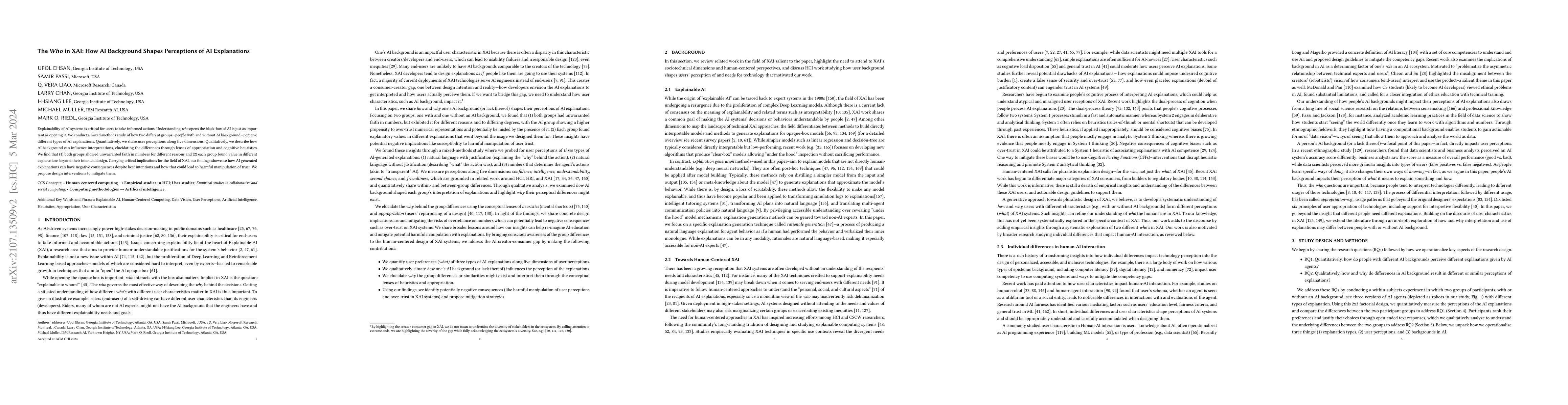 Thumbnail for The Who in XAI: How AI Background Shapes Perceptions of AI Explanations