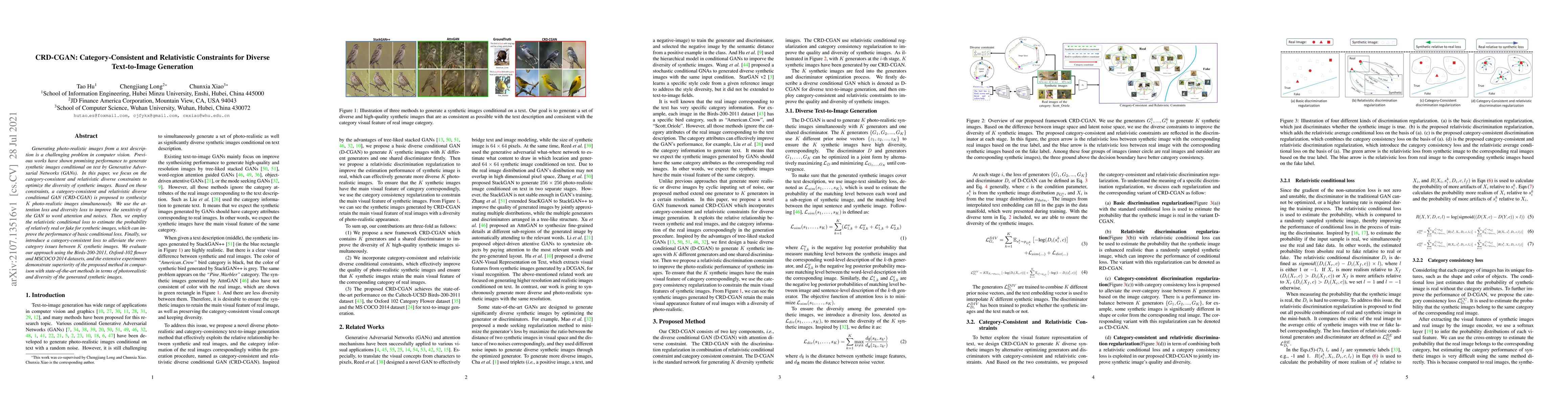 Thumbnail for CRD-CGAN: Category-Consistent and Relativistic Constraints for Diverse
  Text-to-Image Generation