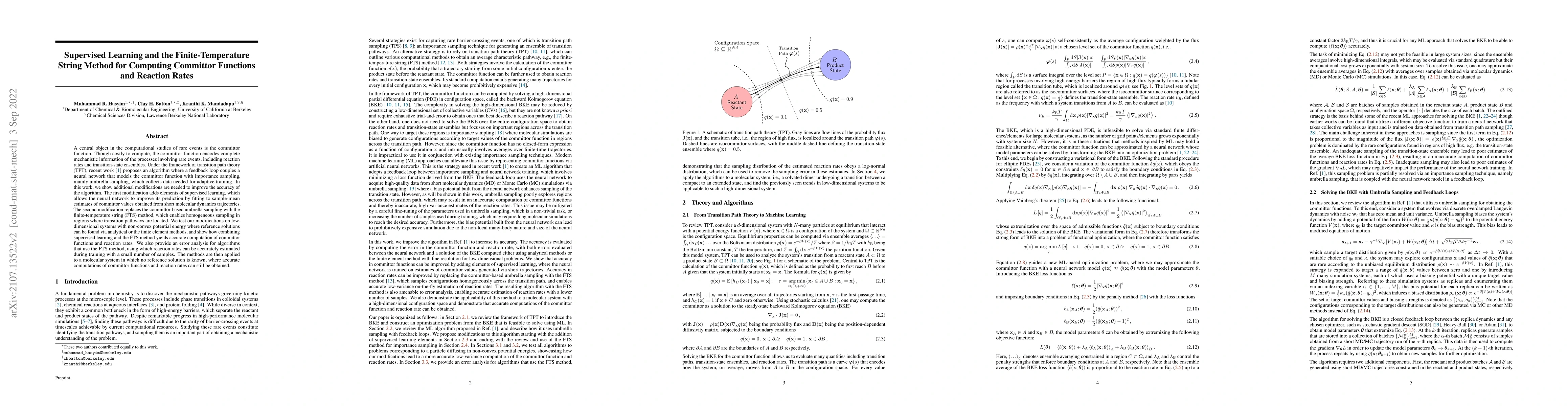 Thumbnail for Supervised Learning and the Finite-Temperature String Method for
  Computing Committor Functions and Reaction Rates