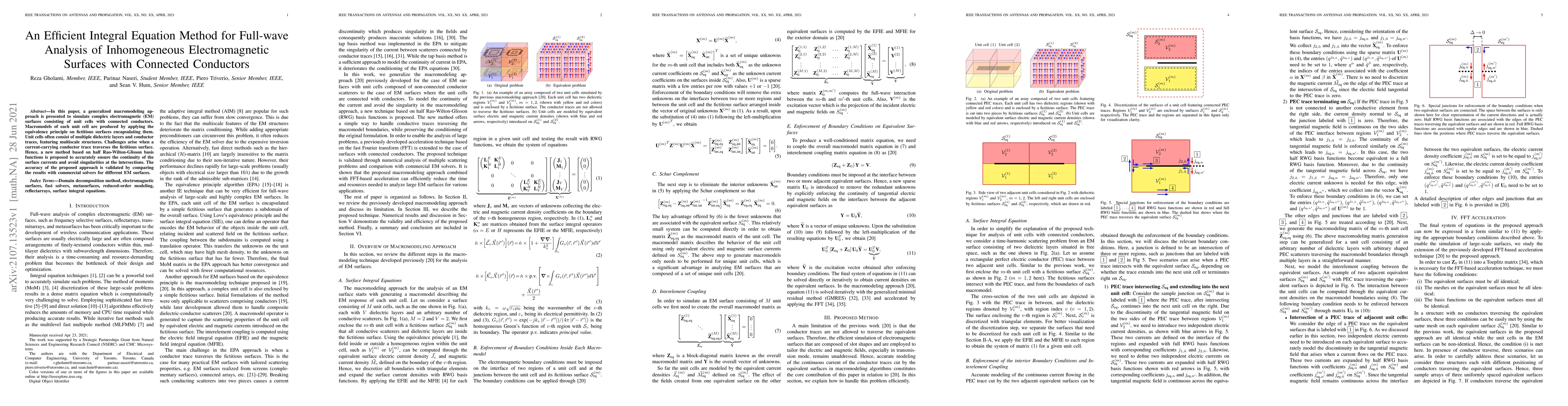 Thumbnail for An Efficient Integral Equation Method for Full-wave Analysis of
  Inhomogeneous Electromagnetic Surfaces with Connected Conductors