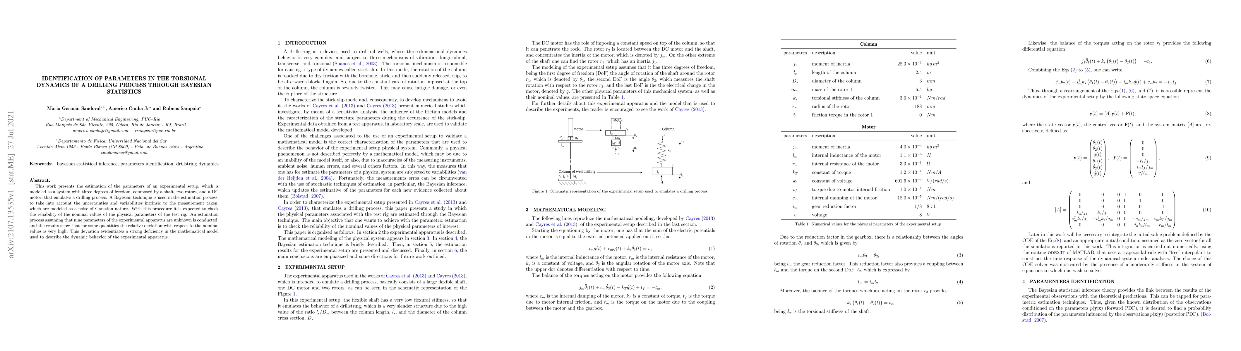 Thumbnail for Identification of parameters in the torsional dynamics of a drilling
  process through Bayesian statistics
