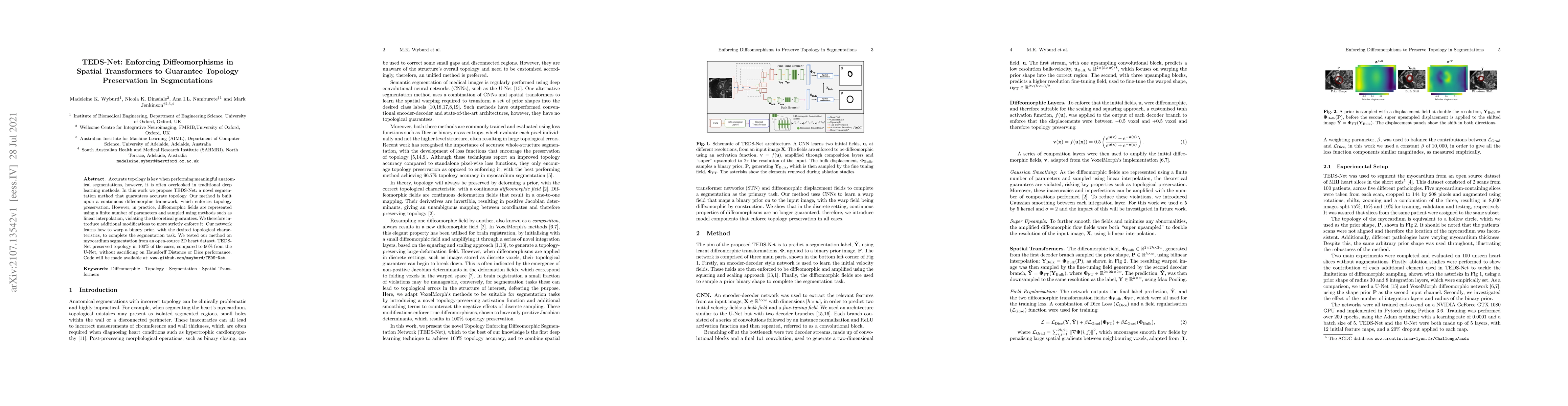 Thumbnail for TEDS-Net: Enforcing Diffeomorphisms in Spatial Transformers to Guarantee
  Topology Preservation in Segmentations