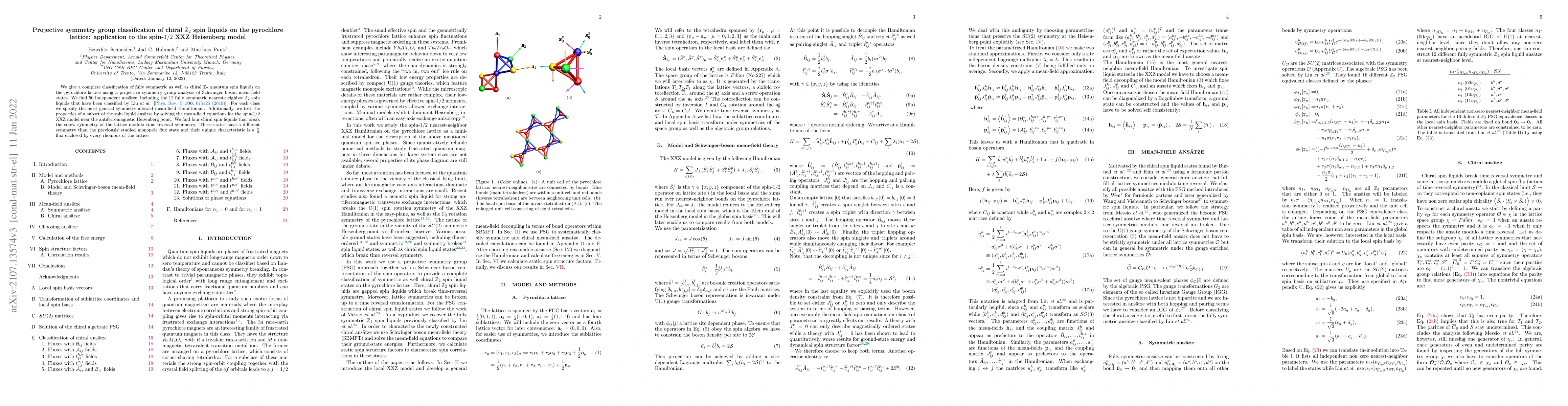 Thumbnail for Projective symmetry group classification of chiral $\mathbb{Z}_2$ spin
  liquids on the pyrochlore lattice: application to the spin-$1/2$ XXZ
  Heisenberg model