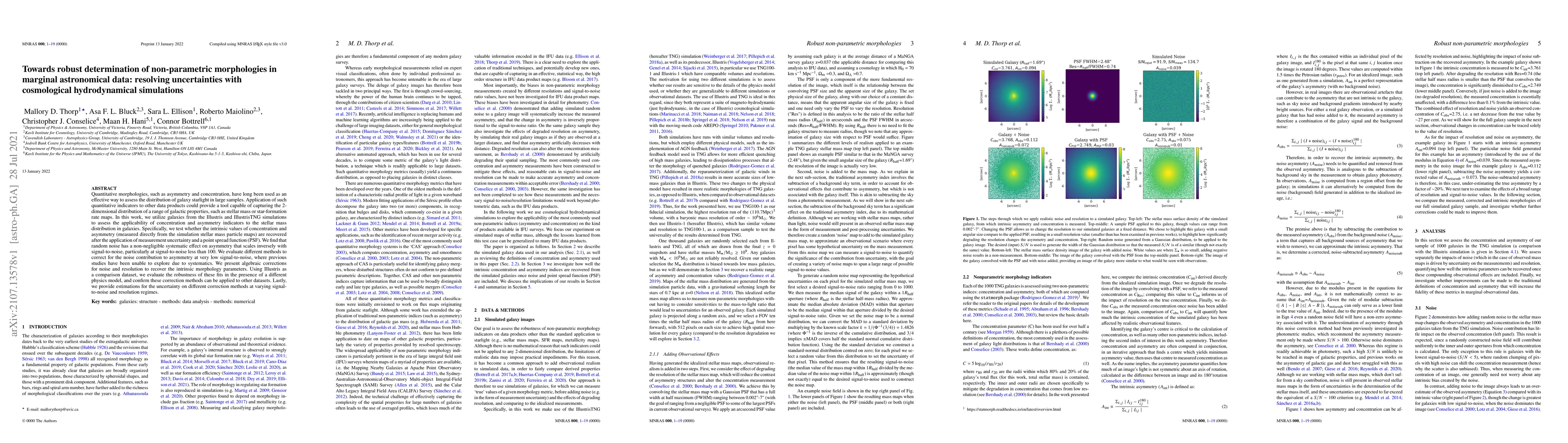 Thumbnail for Towards robust determination of non-parametric morphologies in marginal
  astronomical data: resolving uncertainties with cosmological hydrodynamical
  simulations