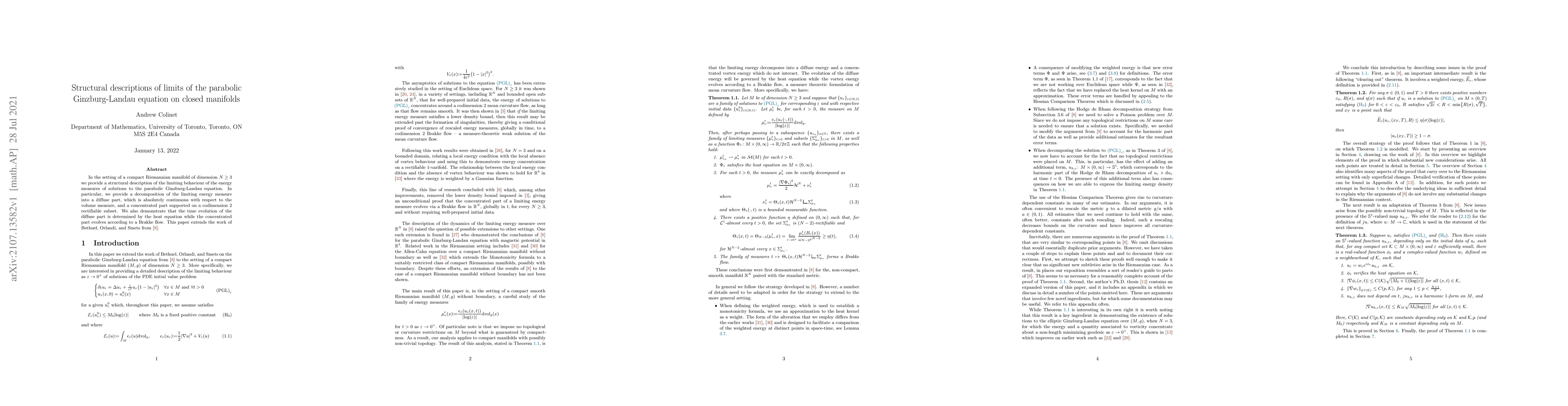 Thumbnail for Structural descriptions of limits of the parabolic Ginzburg-Landau
  equation on closed manifolds