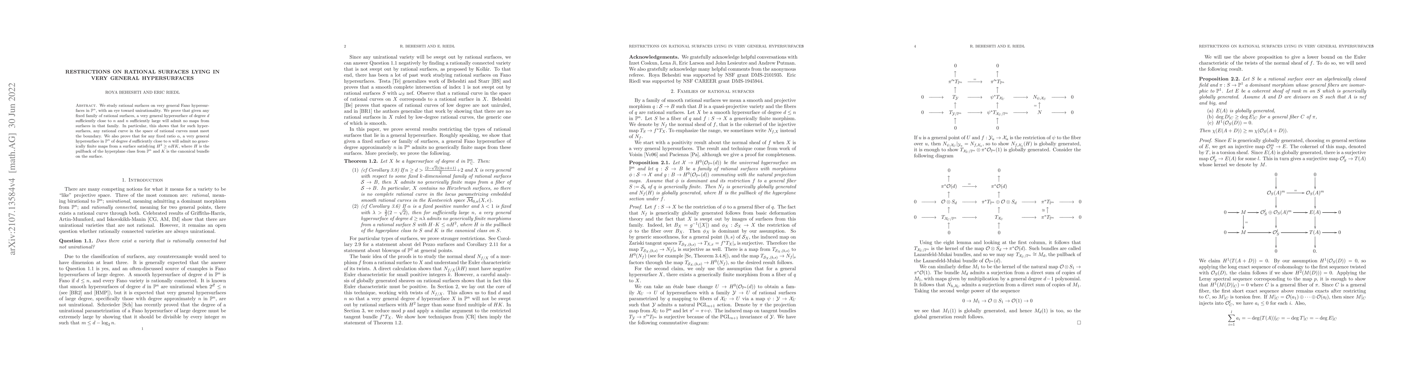 Thumbnail for Restrictions on rational surfaces lying in very general hypersurfaces