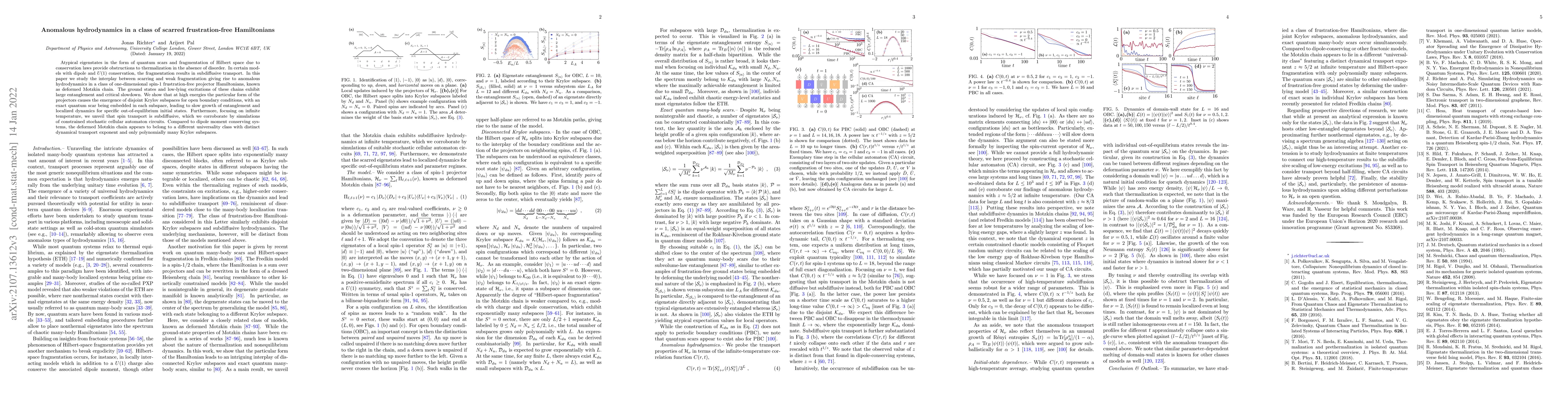 Thumbnail for Anomalous hydrodynamics in a class of scarred frustration-free
  Hamiltonians