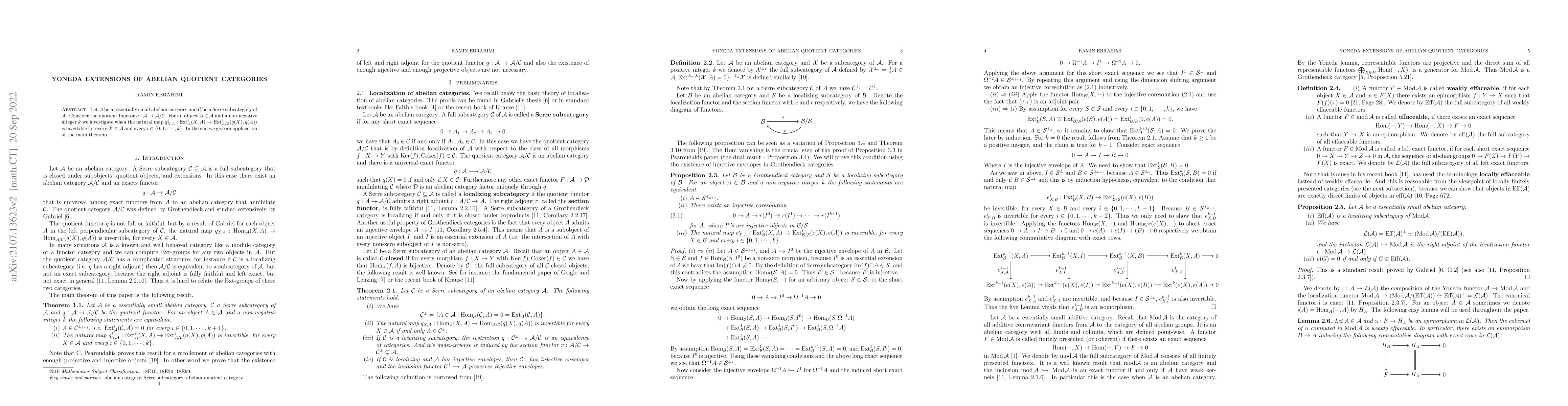 Thumbnail for Yoneda extensions of abelian quotient categories