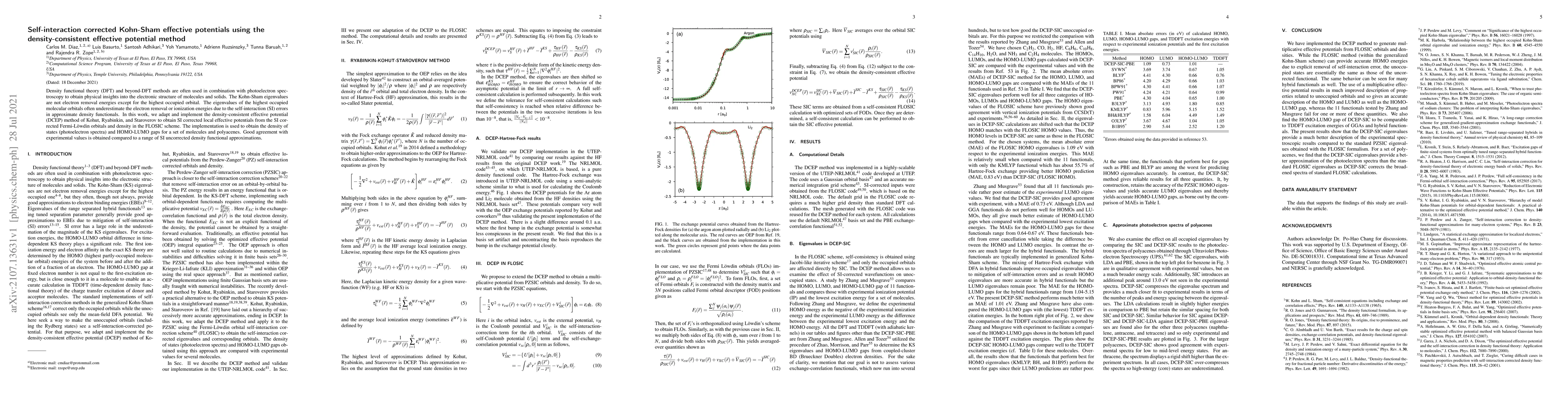 Thumbnail for Self-interaction corrected Kohn-Sham effective potentials using the
  density-consistent effective potential method