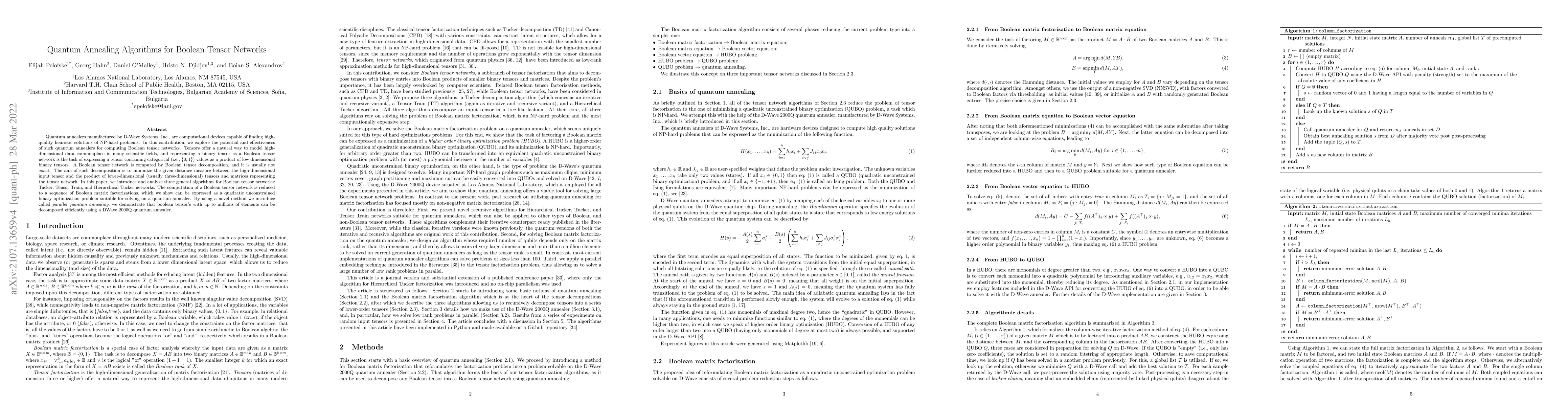 Thumbnail for Quantum Annealing Algorithms for Boolean Tensor Networks