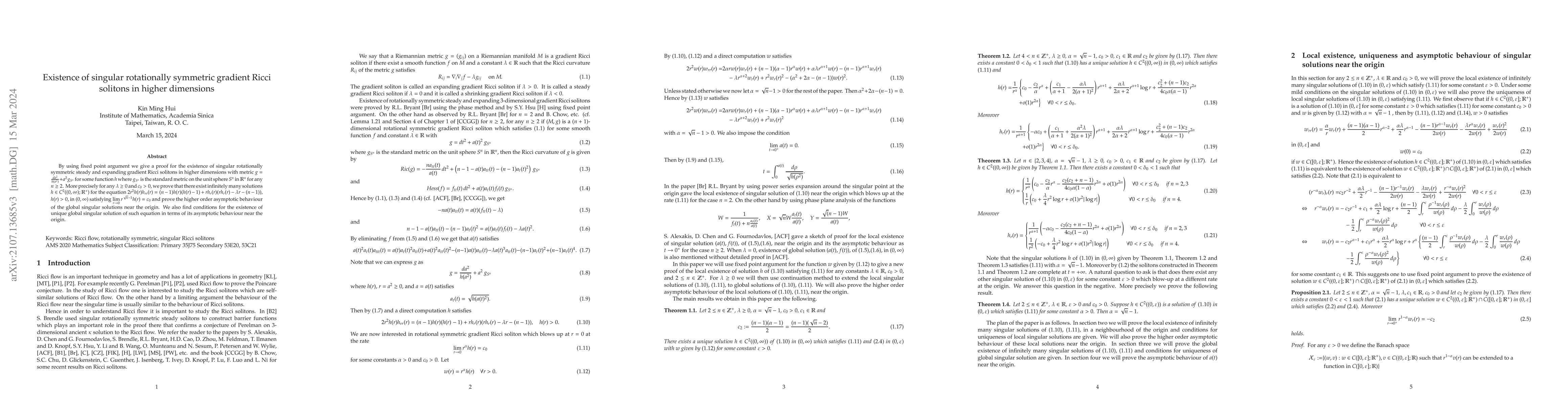 Thumbnail for Existence of singular rotationally symmetric gradient Ricci solitons in
  higher dimensions