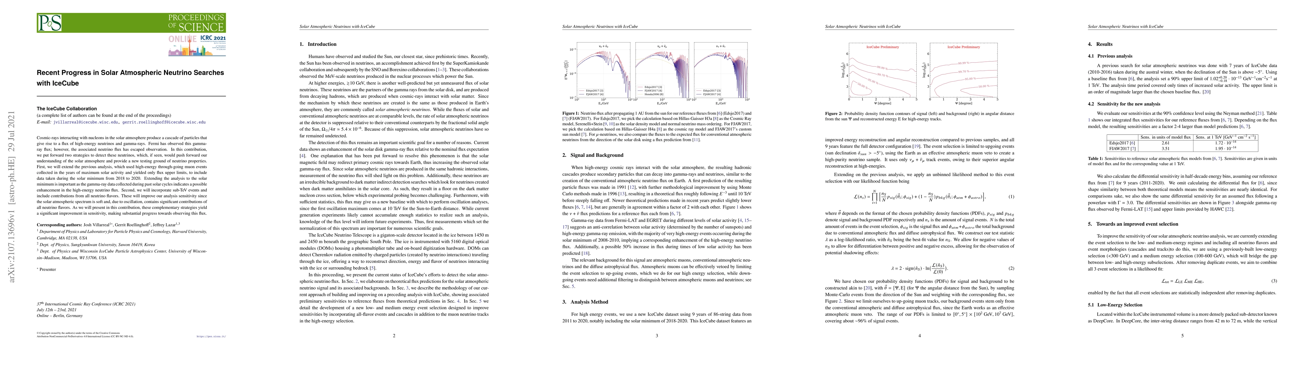 Thumbnail for Recent Progress in Solar Atmospheric Neutrino Searches with IceCube