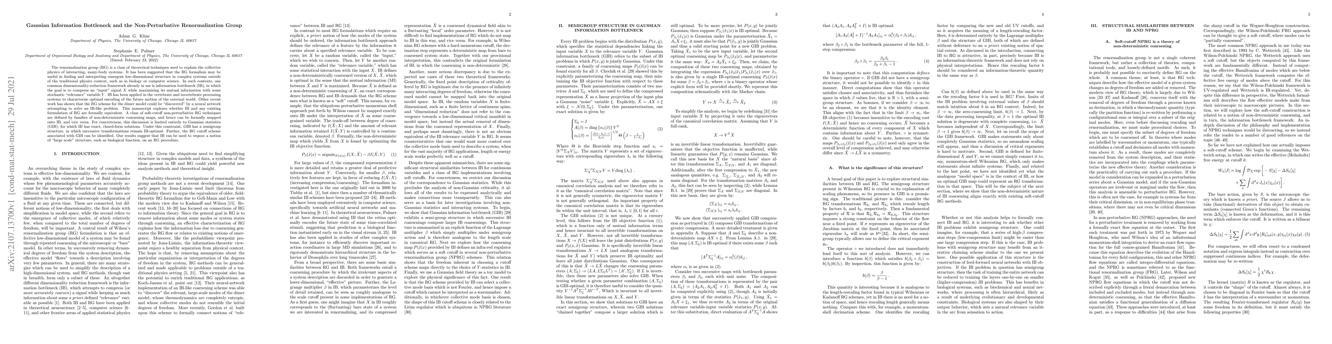 Thumbnail for Gaussian Information Bottleneck and the Non-Perturbative Renormalization
  Group