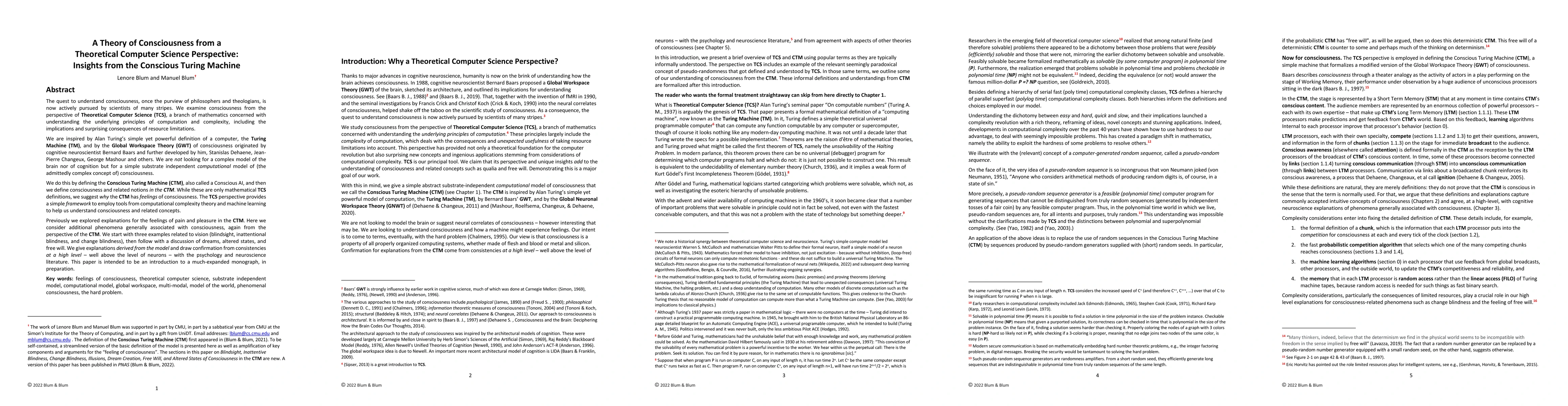 Thumbnail for A Theory of Consciousness from a Theoretical Computer Science
  Perspective: Insights from the Conscious Turing Machine