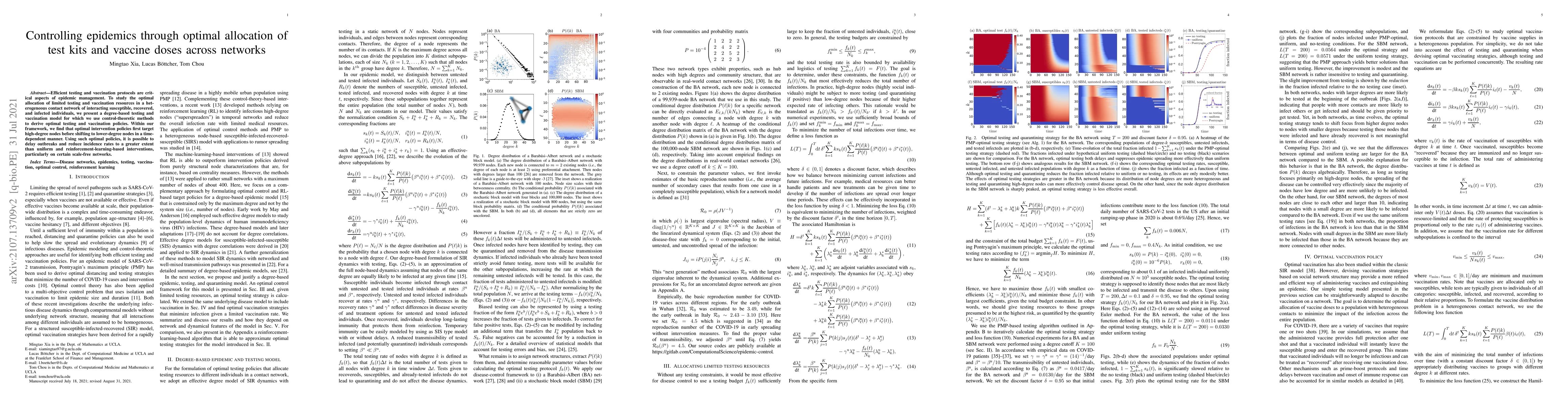 Thumbnail for Controlling epidemics through optimal allocation of test kits and
  vaccine doses across networks