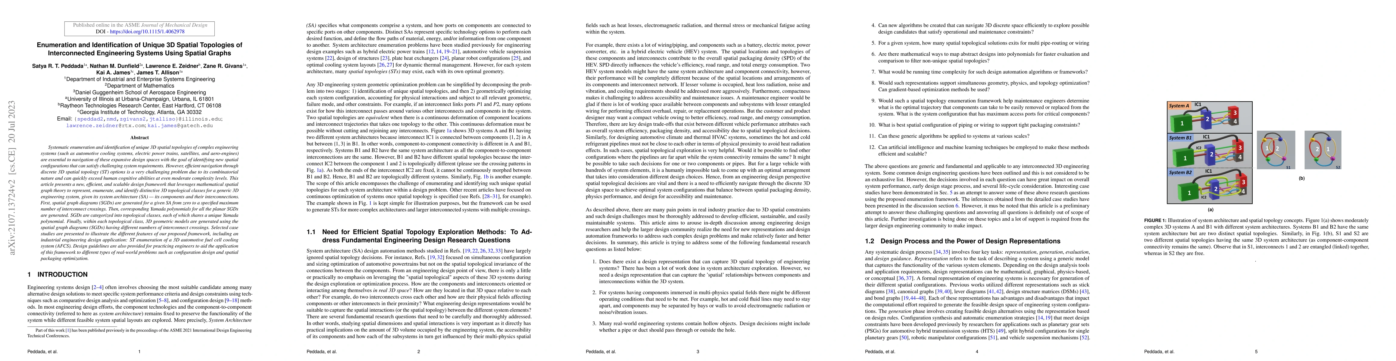 Thumbnail for Enumeration and Identification of Unique 3D Spatial Topologies of
  Interconnected Engineering Systems Using Spatial Graphs