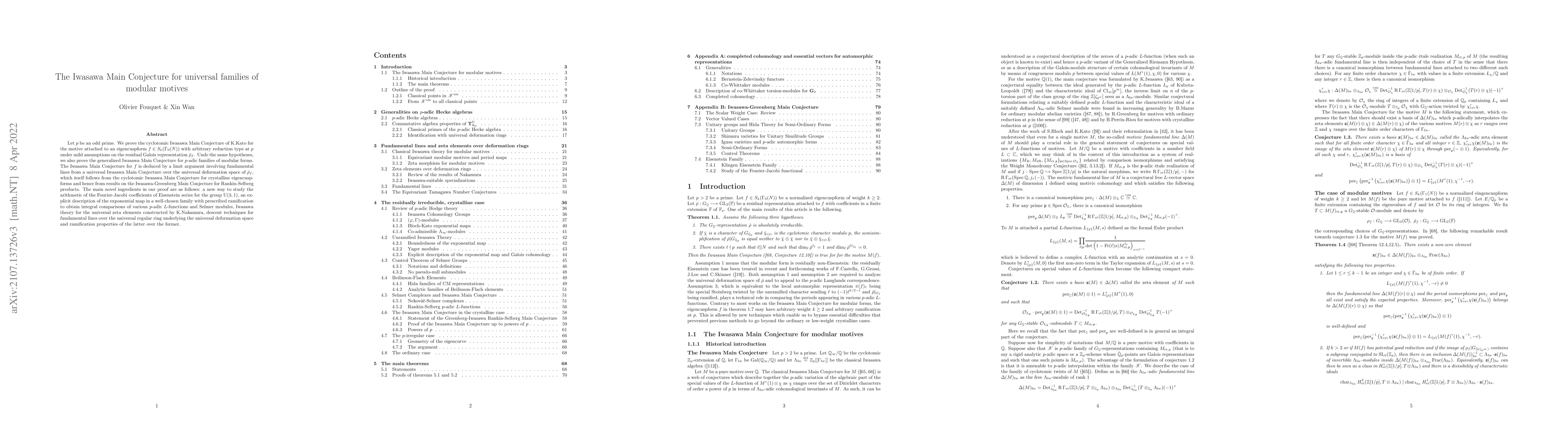 Thumbnail for The Iwasawa Main Conjecture for universal families of modular motives