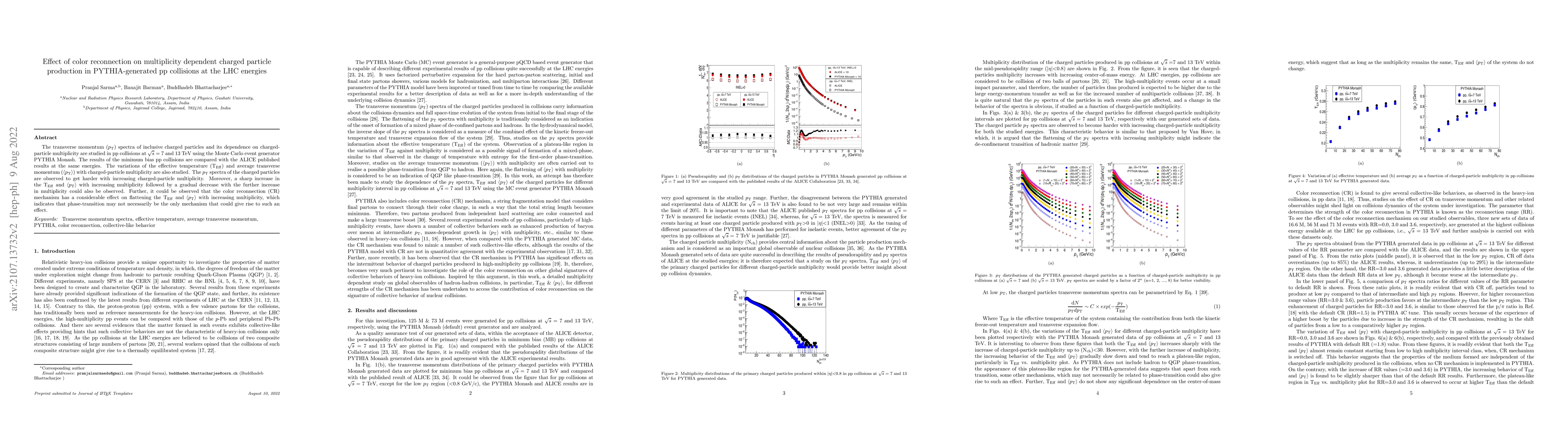 Thumbnail for Effect of color reconnection on multiplicity dependent charged particle
  production in Pythia-generated $pp$ collisions at the LHC energies