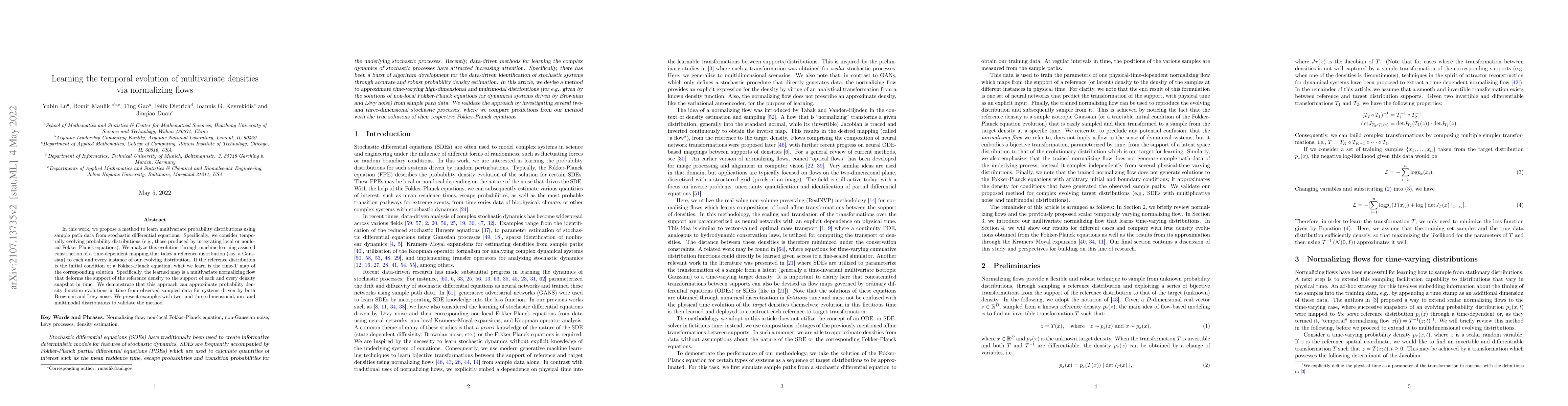 Thumbnail for Learning the temporal evolution of multivariate densities via
  normalizing flows