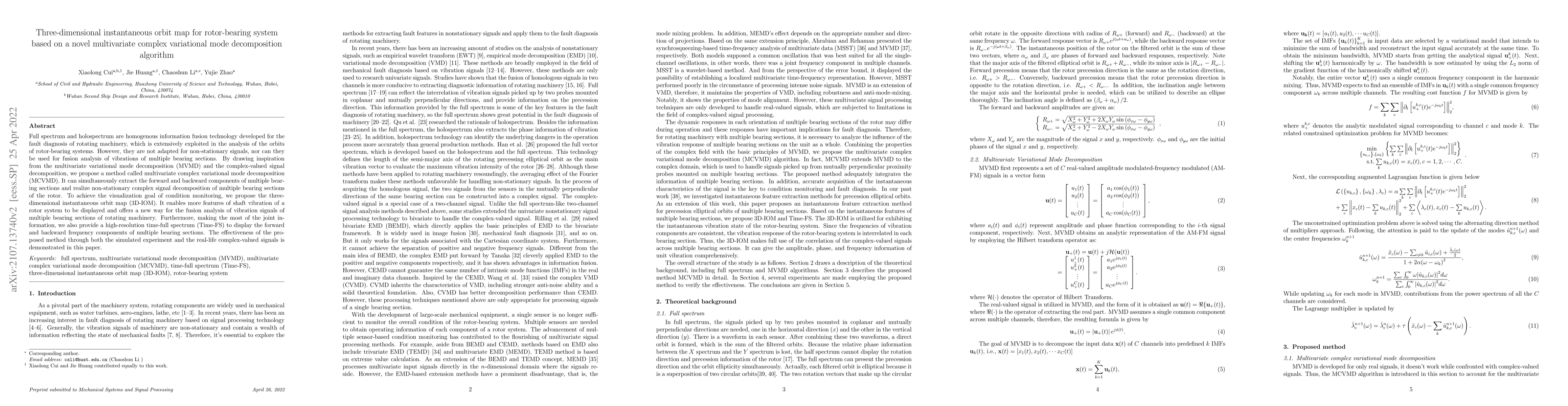 Thumbnail for Three-dimensional instantaneous orbit map for rotor-bearing system based
  on a novel multivariate complex variational mode decomposition algorithm