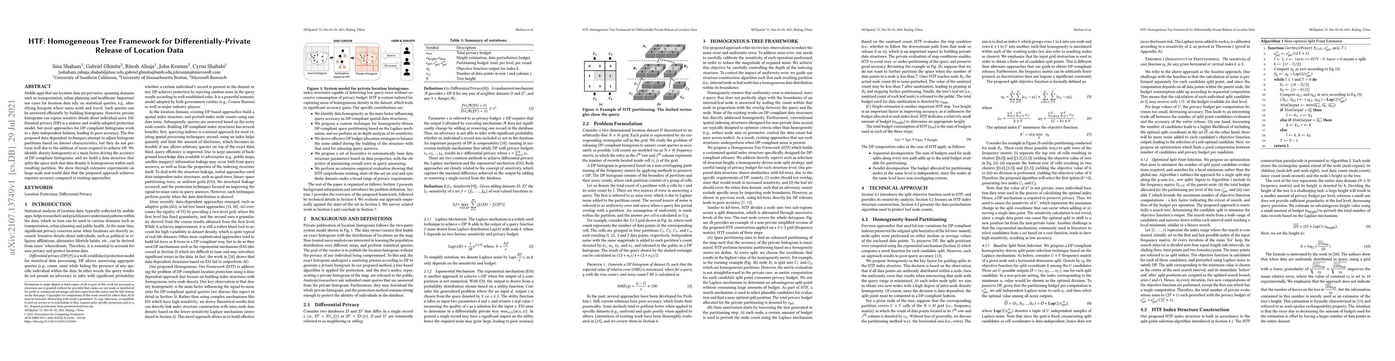 Thumbnail for HTF: Homogeneous Tree Framework for Differentially-Private Release of
  Location Data