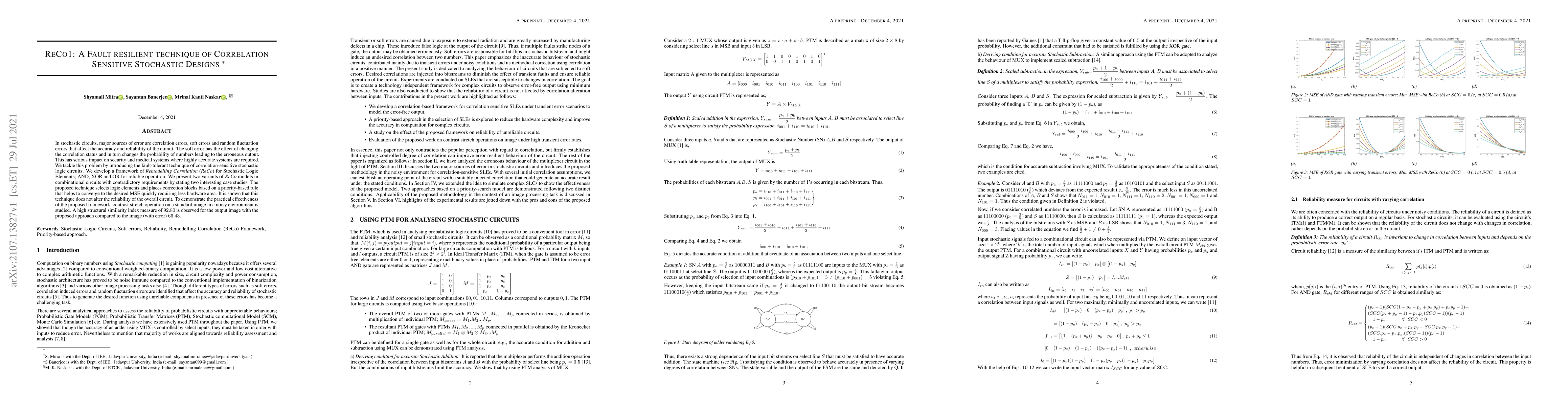 Thumbnail for ReCo1: A Fault resilient technique of Correlation Sensitive Stochastic
  Designs