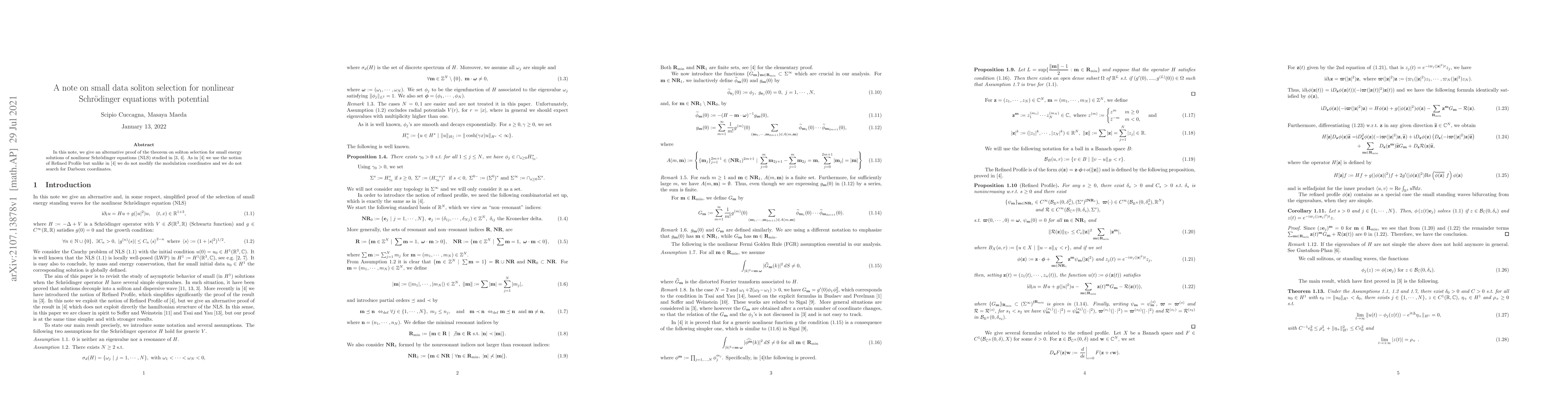 Thumbnail for A note on small data soliton selection for nonlinear Schr\"odinger
  equations with potential