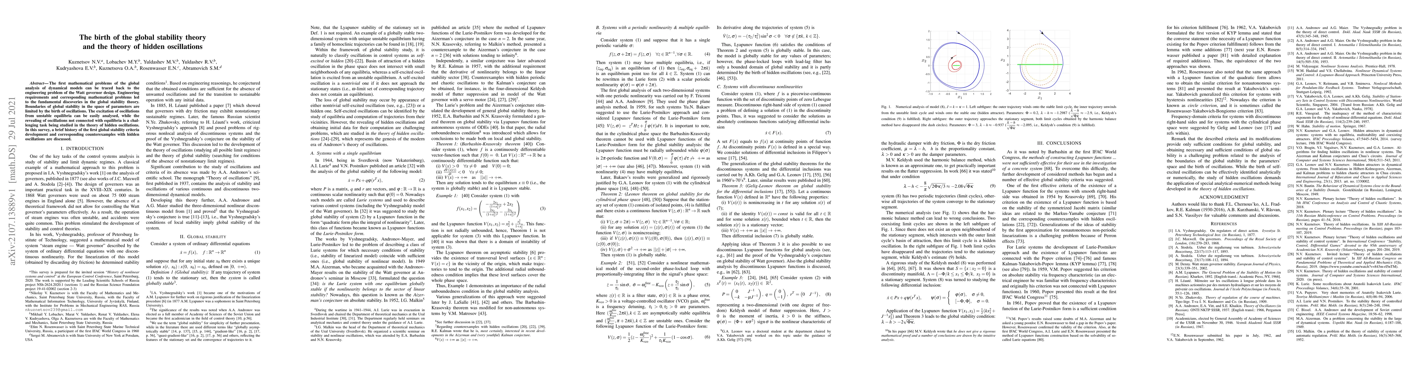 Thumbnail for The birth of the global stability theory and the theory of hidden
  oscillations
