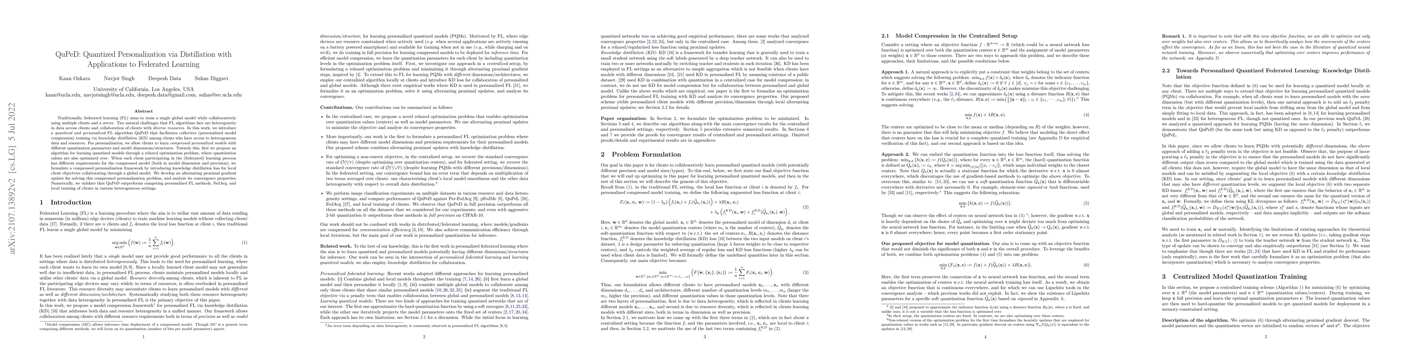 Thumbnail for QuPeD: Quantized Personalization via Distillation with Applications to
  Federated Learning