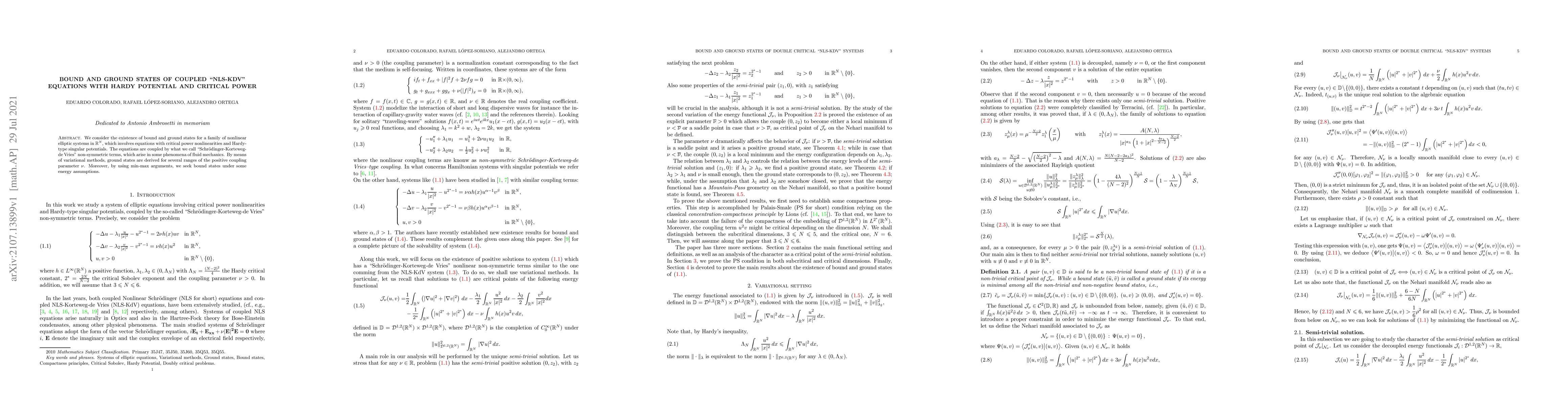 Thumbnail for Bound and ground states of coupled "NLS-KDV" equations with Hardy
  potential and critical power