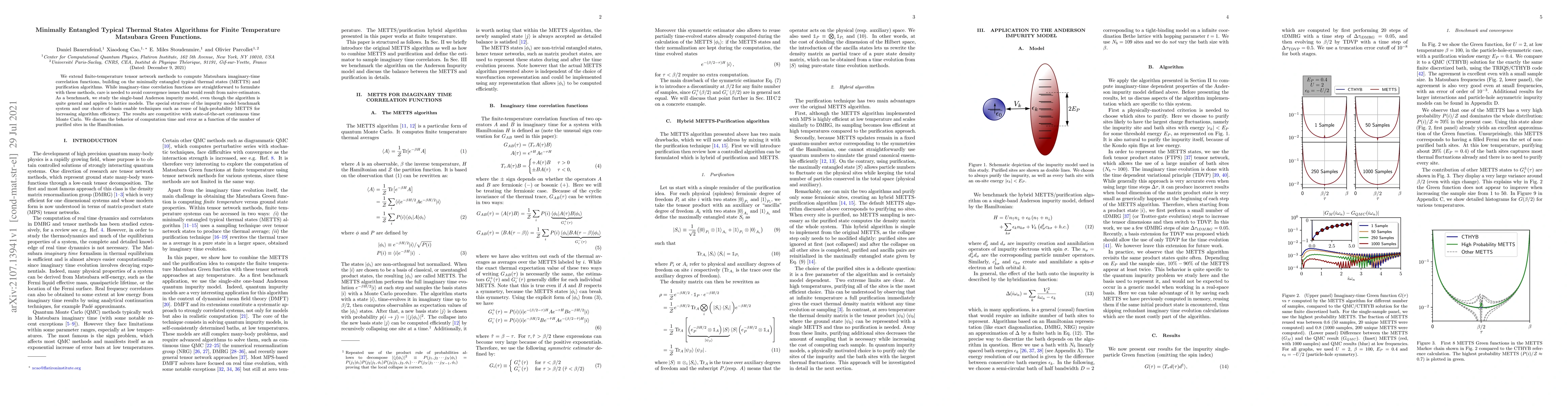 Thumbnail for Minimally Entangled Typical Thermal States Algorithms for Finite
  Temperature Matsubara Green Functions