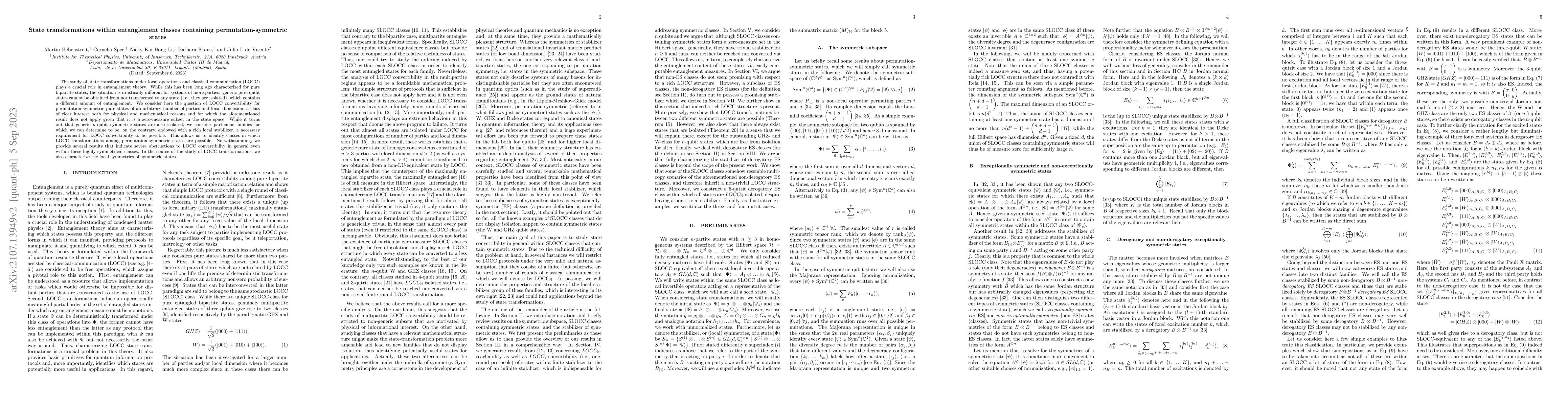 Thumbnail for State transformations within entanglement classes containing
  permutation-symmetric states