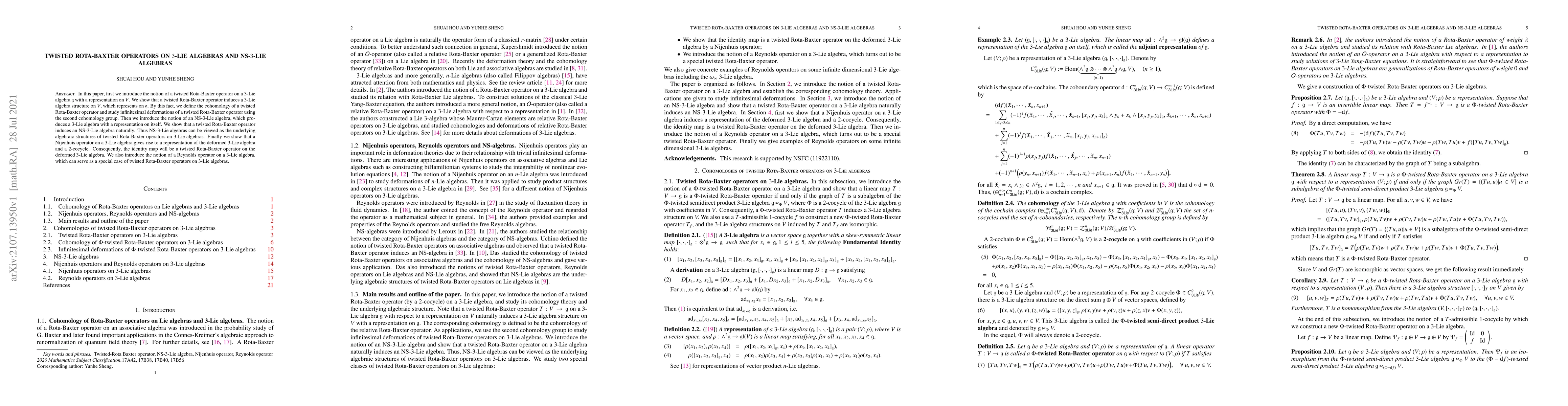 Thumbnail for Twisted Rota-Baxter operators on 3-Lie algebras and NS-3-Lie algebras