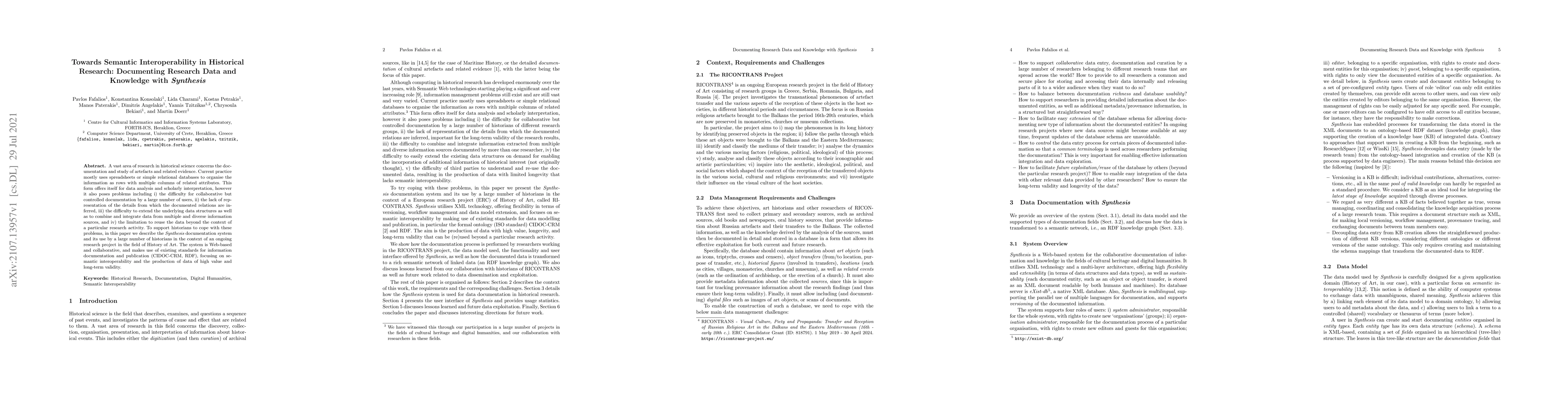 Thumbnail for Towards Semantic Interoperability in Historical Research: Documenting
  Research Data and Knowledge with Synthesis