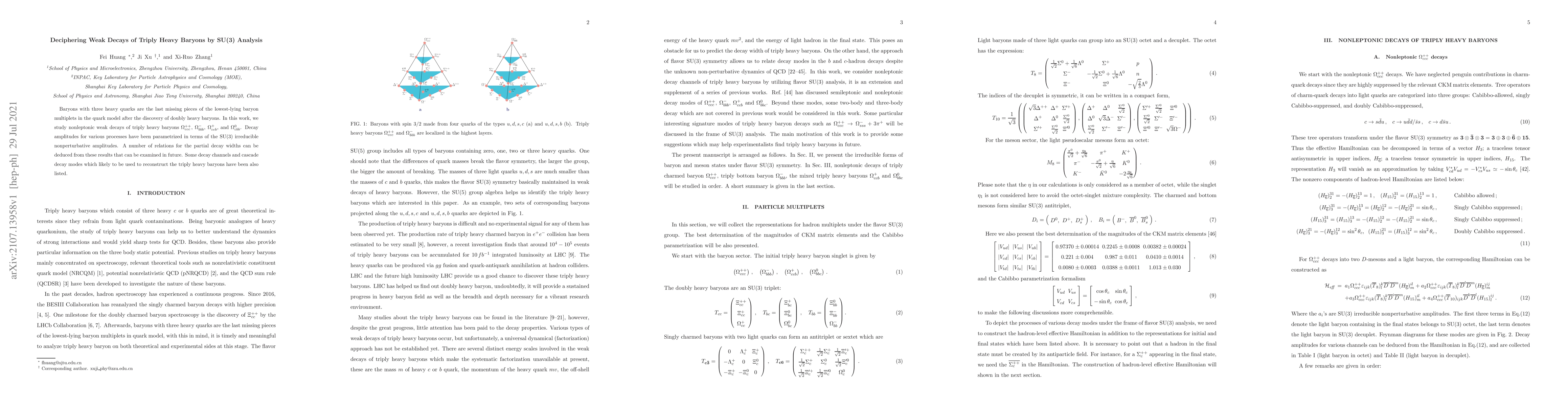 Thumbnail for Deciphering Weak Decays of Triply Heavy Baryons by SU(3) Analysis