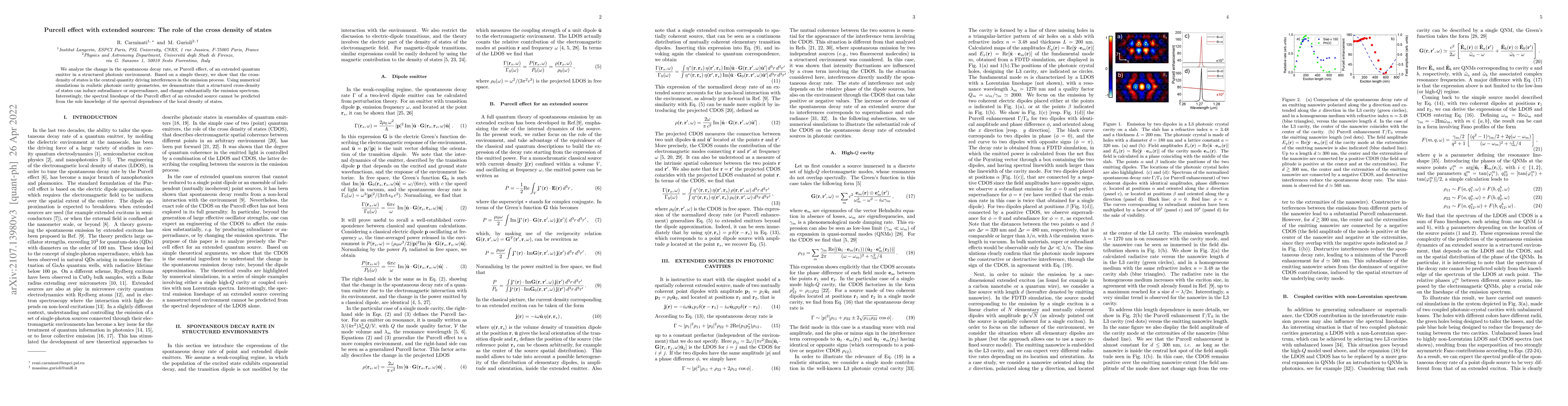 Thumbnail for Purcell effect with extended sources: The role of the cross density of
  states